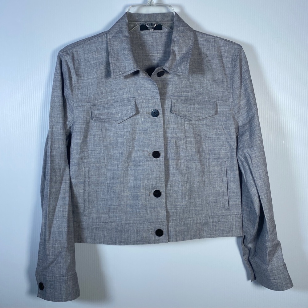 Theory Gray Cropped Button-Up Jacket